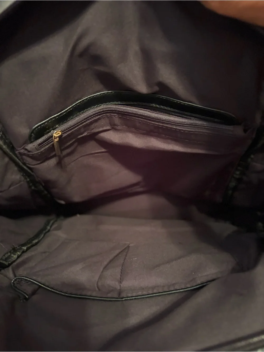 NWT Black Faux Leather Backpack with Front Flap & Zip Side Pockets.
